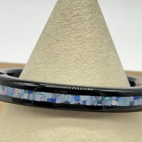 Jay King Bracelet Opal Mosaic Inlay Black Agate Micro Hinged Bangle Sterling 7.5 - Picture 6 of 10